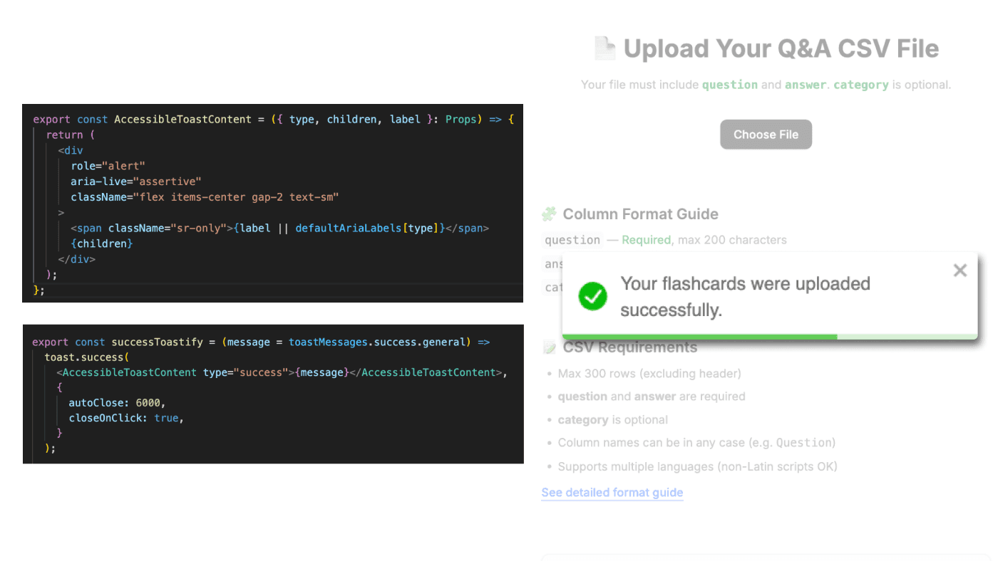 Accessible toast live region implementation
