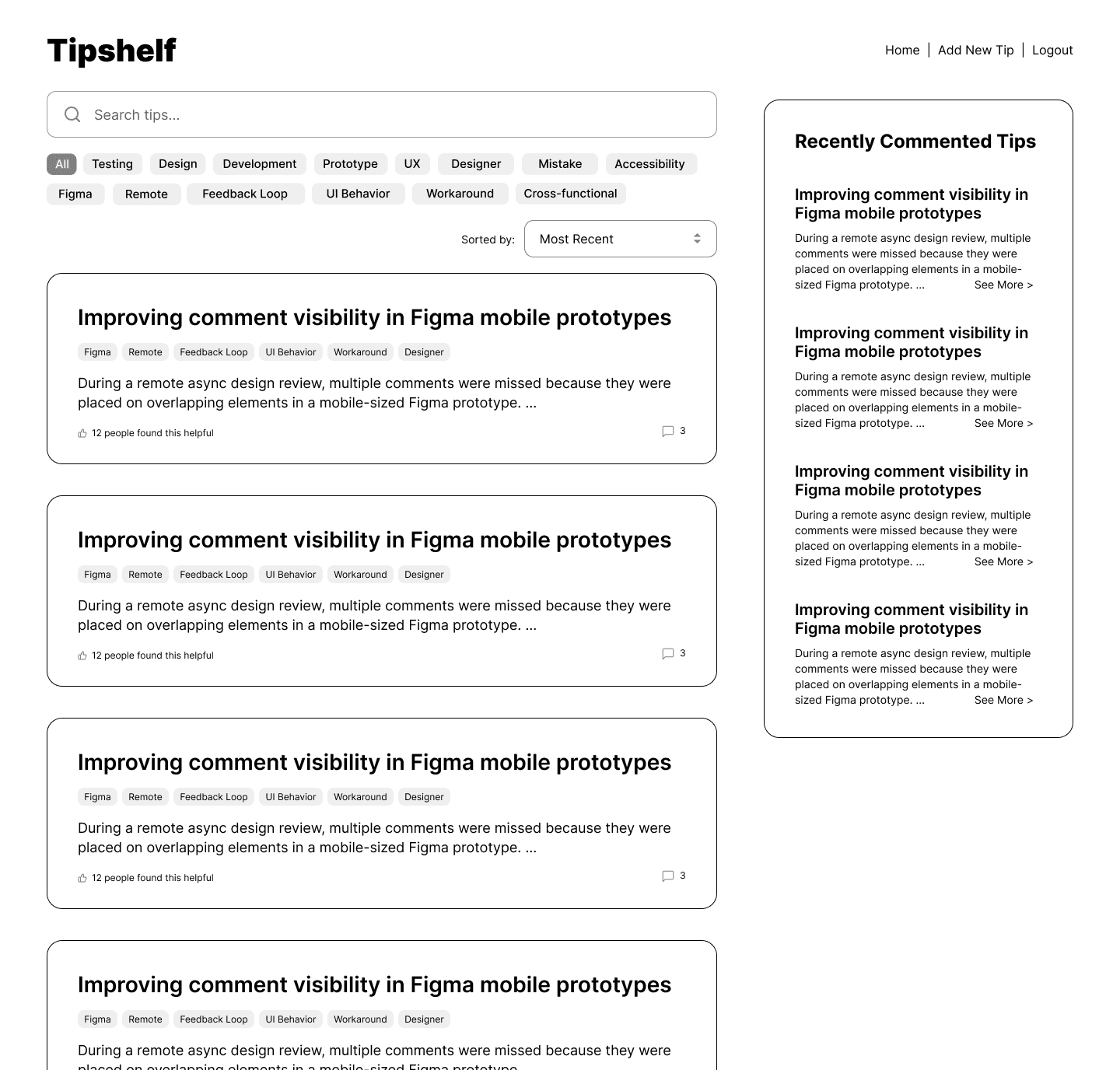 Tipshelf の投稿一覧ビュー