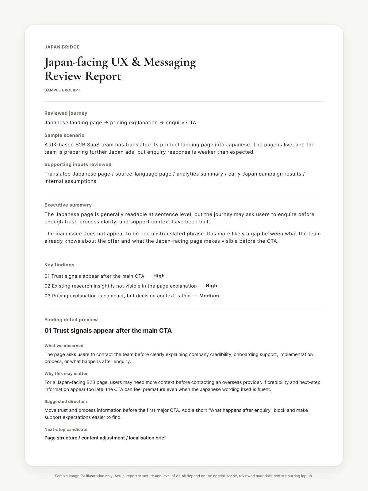 Sample Japan Bridge Review report preview