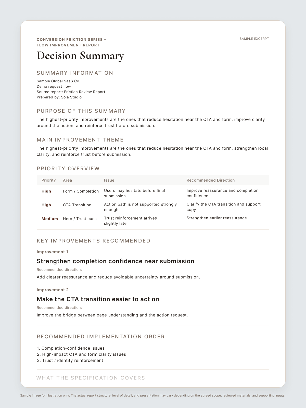 Sample preview of a Decision Summary.
